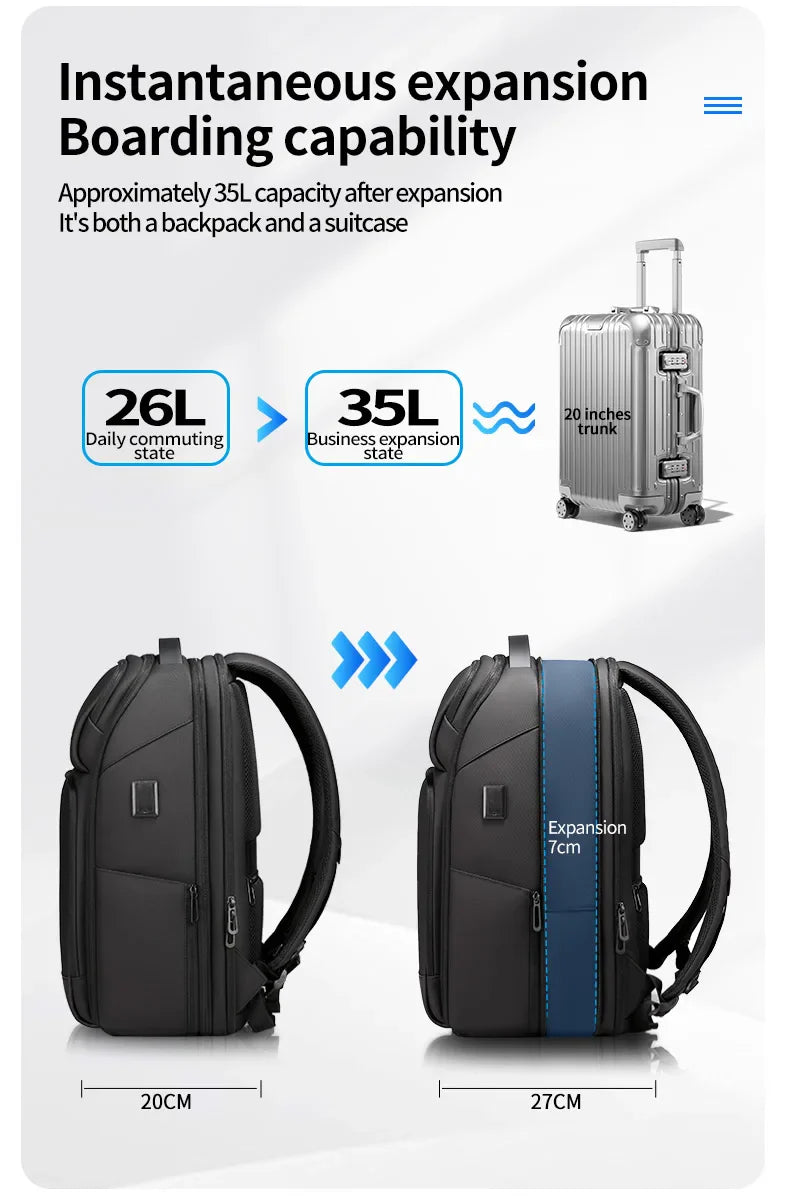 Fenruien Business Waterproof Backpacks USB Charging Men Backpack Fit 15.6 Inch Laptop Travel 35L Large Capacity Backpack