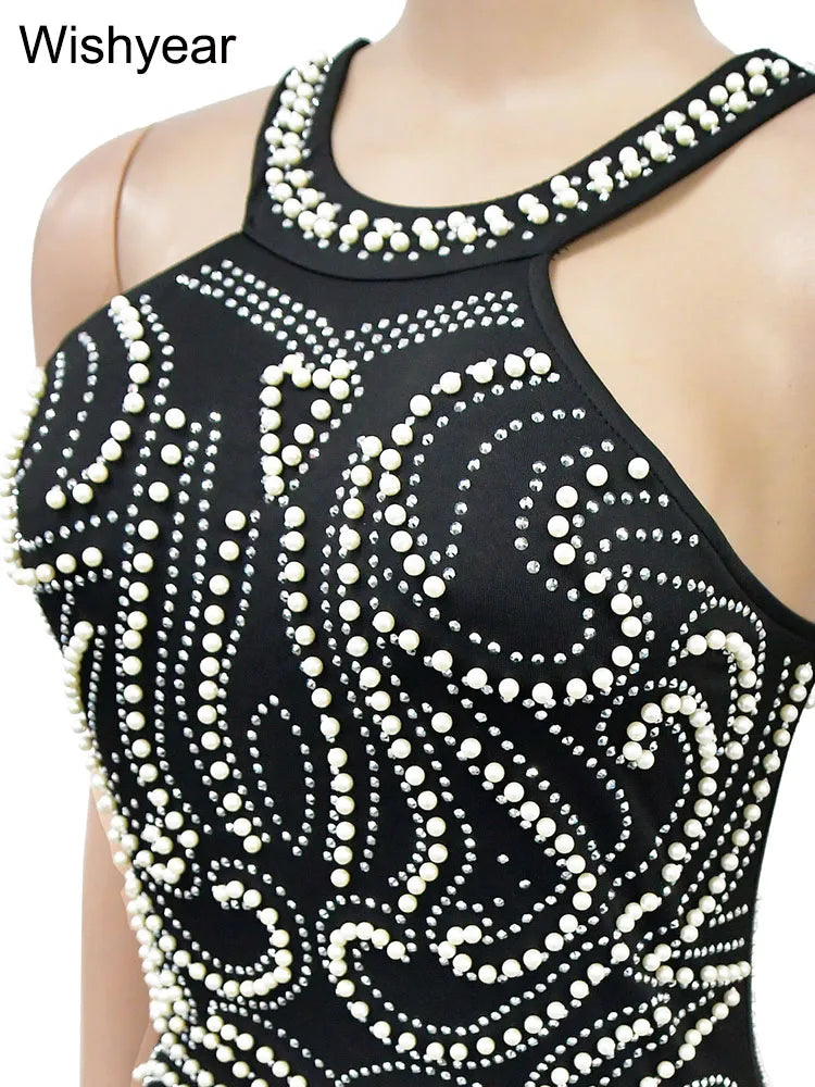 Formal attire Dresses: Rhinestone Mesh Crystal Beaded Slit Backless Bodycon Maxi