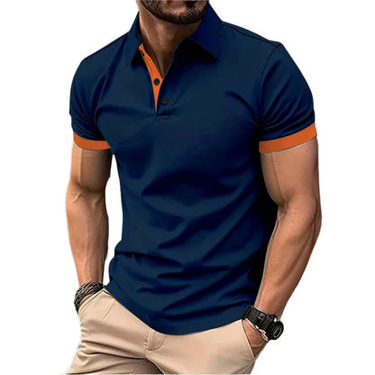 Men's Polo Shirt Short Sleeve Casual Slim Fit Color Blocking T-shirts England Style Streetwear Polos for Men's Fashion