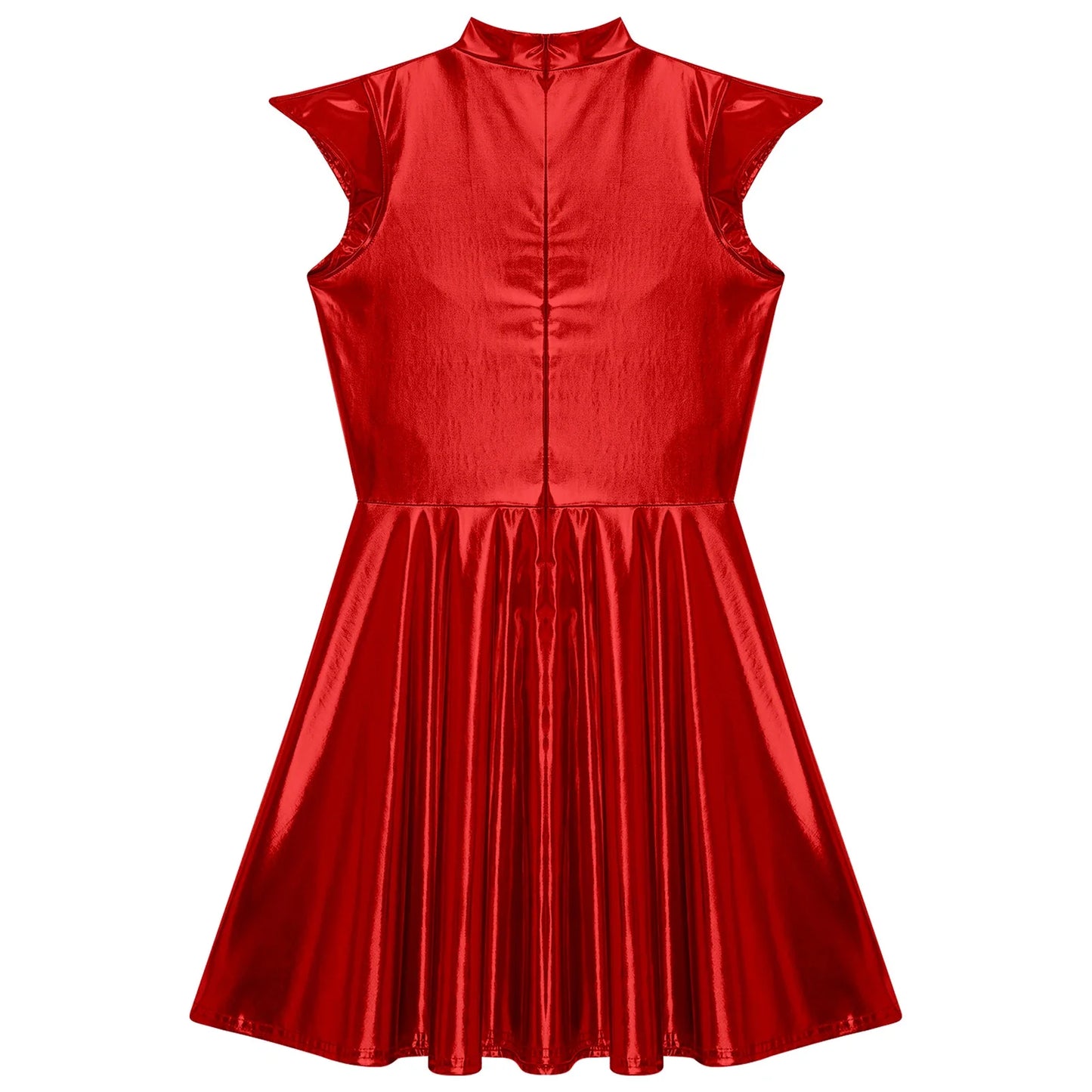 Womens Cocktail Dress Shiny Metallic Dress Alien Space Cap Sleeve High Waist A-line Dress for Halloween Party High Street Dress