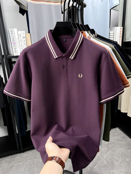 100% pure cotton summer breathable men's fashion sports brand wheat embroidery short sleeves POLO shirt business casual T-shirt