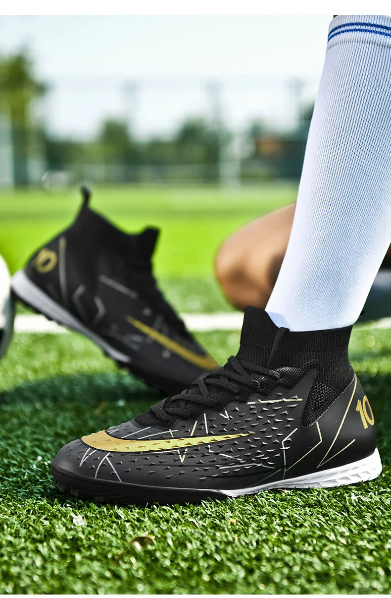Mens Soccer Cleats High Ankle Football Shoes Long Spikes Outdoor Soccer