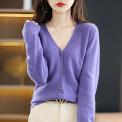 Women's Sweater Spring Autumn Cardigans V-neck Single Breasted Short Slim