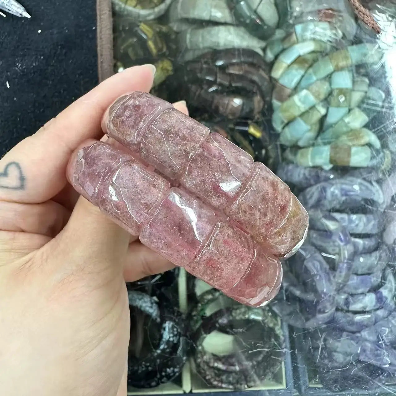 Natural 12x15mm Faceted Stone Unique Crystal Citrine Agate Amethyst Pyrite Fashion Elastic Handcrafted Bracelets Energy Bangles