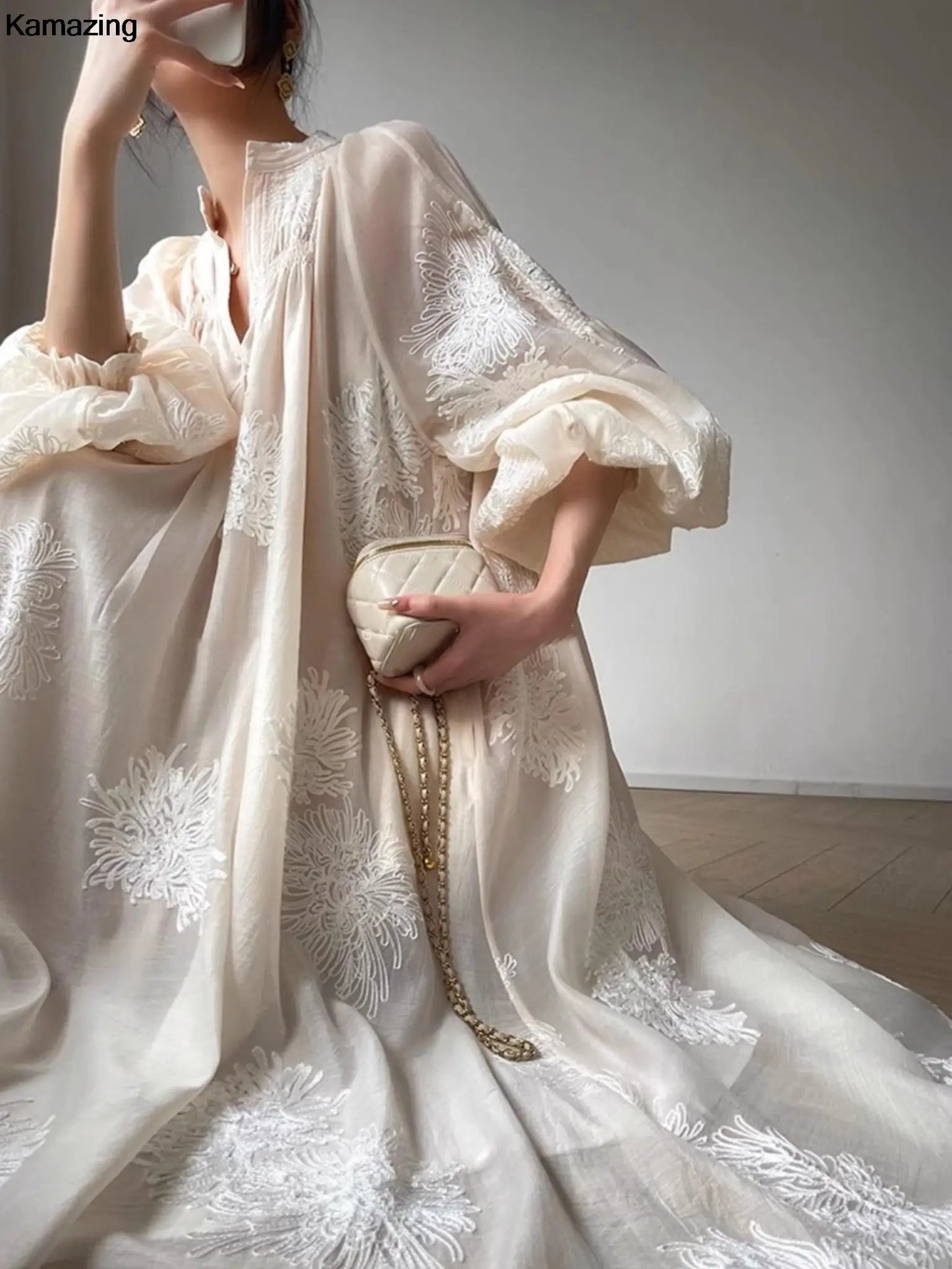 Evening Dresses: Vintage Elegant Embroidery Evening Party Midi Dress France