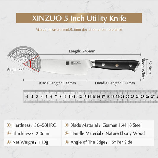 5 Inch Utility Knife High Carbon Stainless Steel Germany 1.4116 Sharp Blade