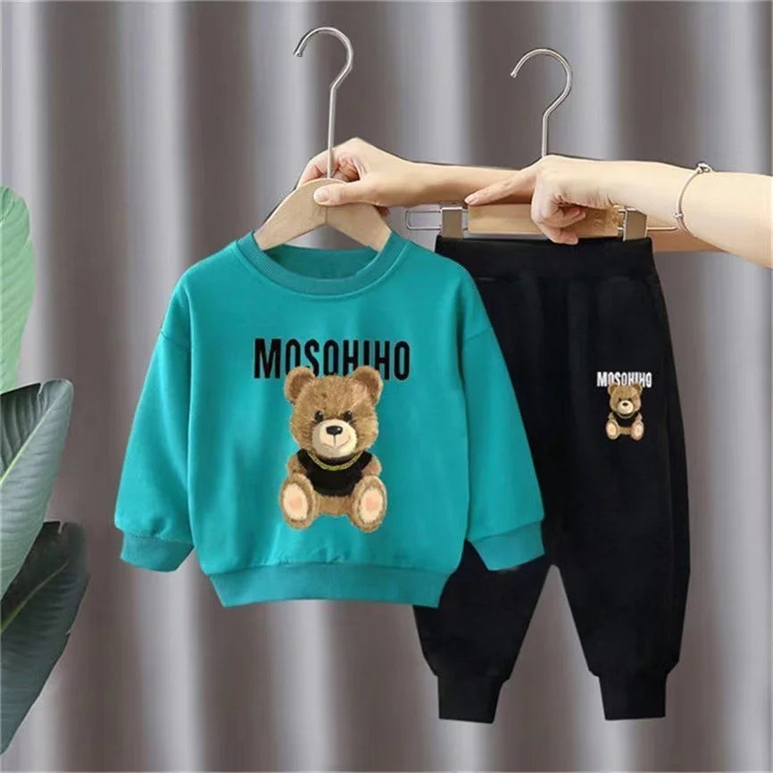 Autumn Baby Girl Clothes Set Cartoon Printed Pullover Sweatshirts Top And Pants Bottom 2 Pieces Suit Kid Children Boy Tracksuits