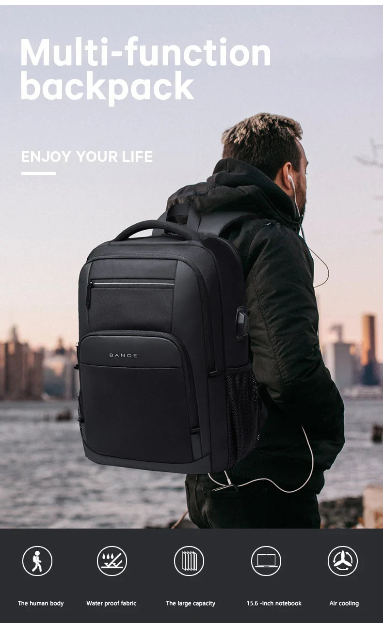BANGE Sling Travel Laptop Backpack Fits 15.6 Inch Laptop for Men and Women Waterproof with Side Mesh Pocket USB Charging Port