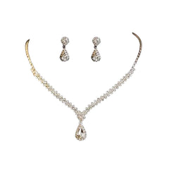 3Pcs Simple Fashion Water Drop Crystal Rhinestones Necklace Earrings Sets For Women