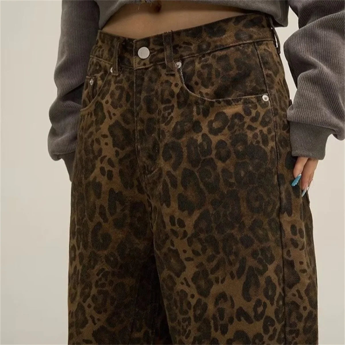 Leopard Print Women Pants 2024 Spring Chic Loose High Waist Wide Leg Panther Pant