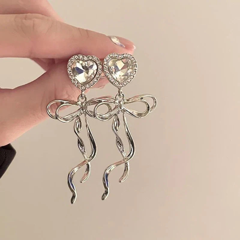 Kiss Jewelry Sweet Heart Rhinestone Butterfly Shape Dangle Earrings for Women Silver Color Korean Fashion Y2K Piercing Earring