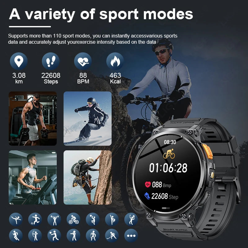 LIGE 1.85” HD Screen LED Flashlight Smart Watch Men 730mAh Large Battery BT Call Man Bracelet Waterproof Fitness Men Smartwatch