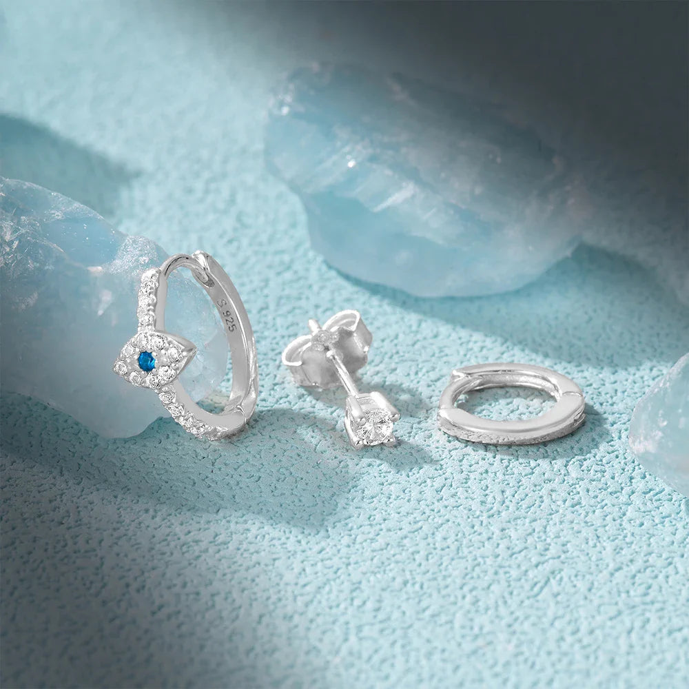 ROXI 925 Sterling Silver 3PCS DIY Hoop Earring With Piercing Stud Earring Set Women Men Party Wedding Jewelry Set pendientes 925