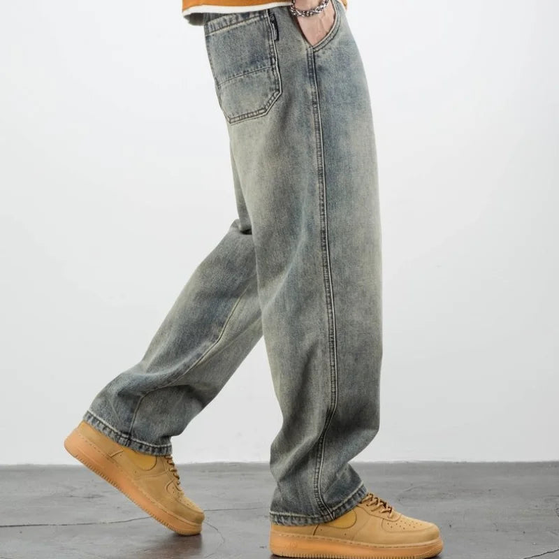 Stretch Men's Jeans Washed Motorcycle Trousers Vintage Man Cowboy Pants