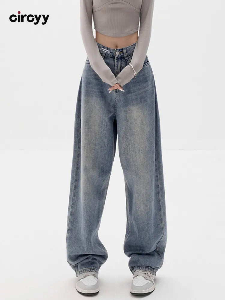 Baggy Jeans Women High Waisted Jeans Wide Leg Denim Pants Light Blue Loose Trousers