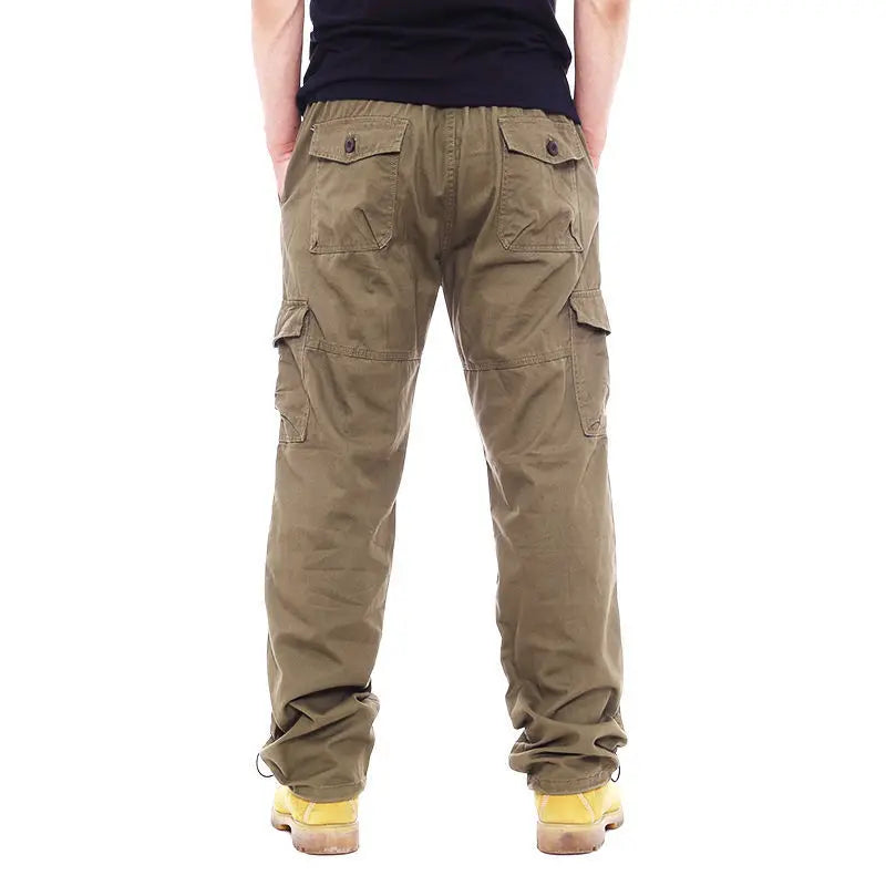 Men's Casual Cargo Pants Zipper Multi-Pocket Tactical Army Straight Loose Trousers