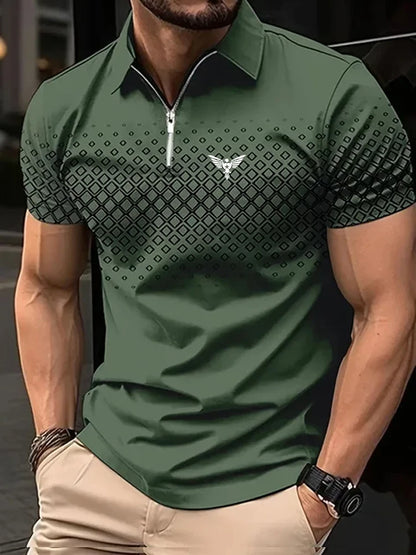 Men's Zip Polo Golf Shirt Sports & Outdoor Casual Quarter Zip Short Sleeve Fashion Streetwear Check Spring & Summer Zip Polo
