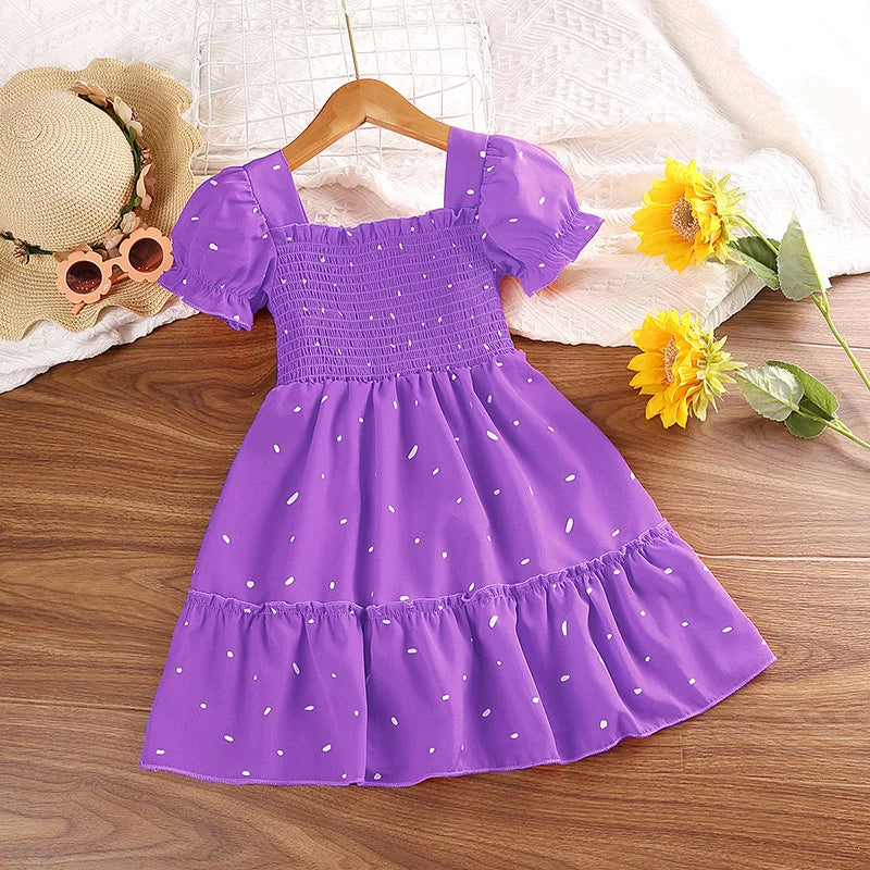 Dress Kids Girls Dark Green Cute Princess Dress 2-6 Years Short Sleeve Dress