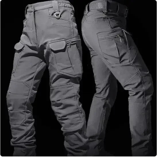 Mens Thicken Tactical Set Windproof Waterproof Outdoor Suit Soft Shell Multi-Pocket Hooded Jackets+Fleece Work Pants 2-piece