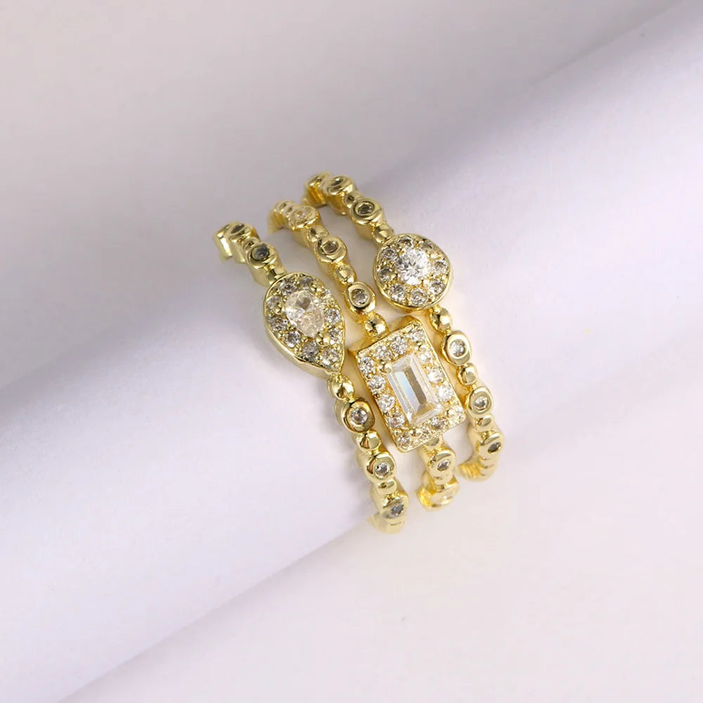 Women's Dainty Ring Concise Geometry Zirconia Gold Color Stacking Rings