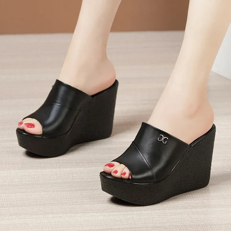 Summer Ladies Slippers New Fashion Thick Sole Wedge Women's Sandals 2024 Designer High Heel Sandals Open Toe Fish Mouth Shoes