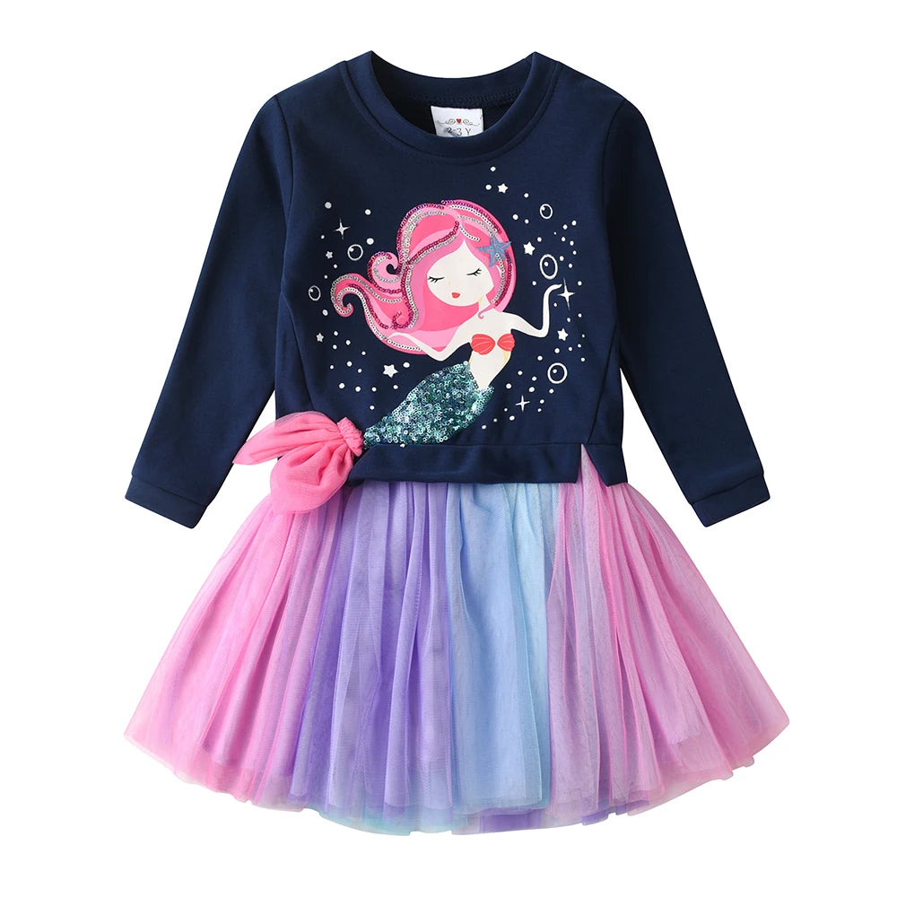 Children Sweater Dress For Girls Mermaid Patchwork Princess Tutu Dress