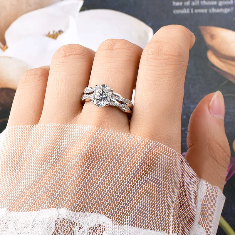 OXTAO 7x9mm 2.0 Carat  Oval Cut Moissanite Engagement Ring Set 925 Sterling Sliver Wedding Promise Bands Jewelry for Women