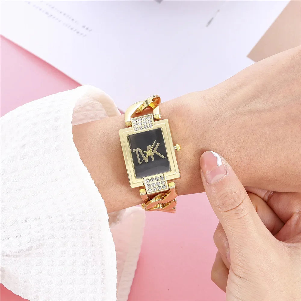 UTHAI Watch Women Square Diamond Inlaid Square Light Luxury Fashion Quartz Watches Metal Female Bracelet Wristwatch Girl Clock
