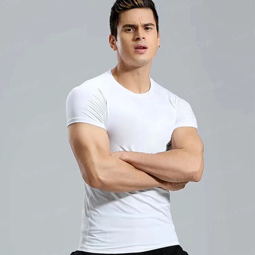 Funny Face 2 in 1 Shorts T Shirt Suits Men's Fitness Breathable Second Skin Compression Shirts Sets Gym Double Deck Shorts