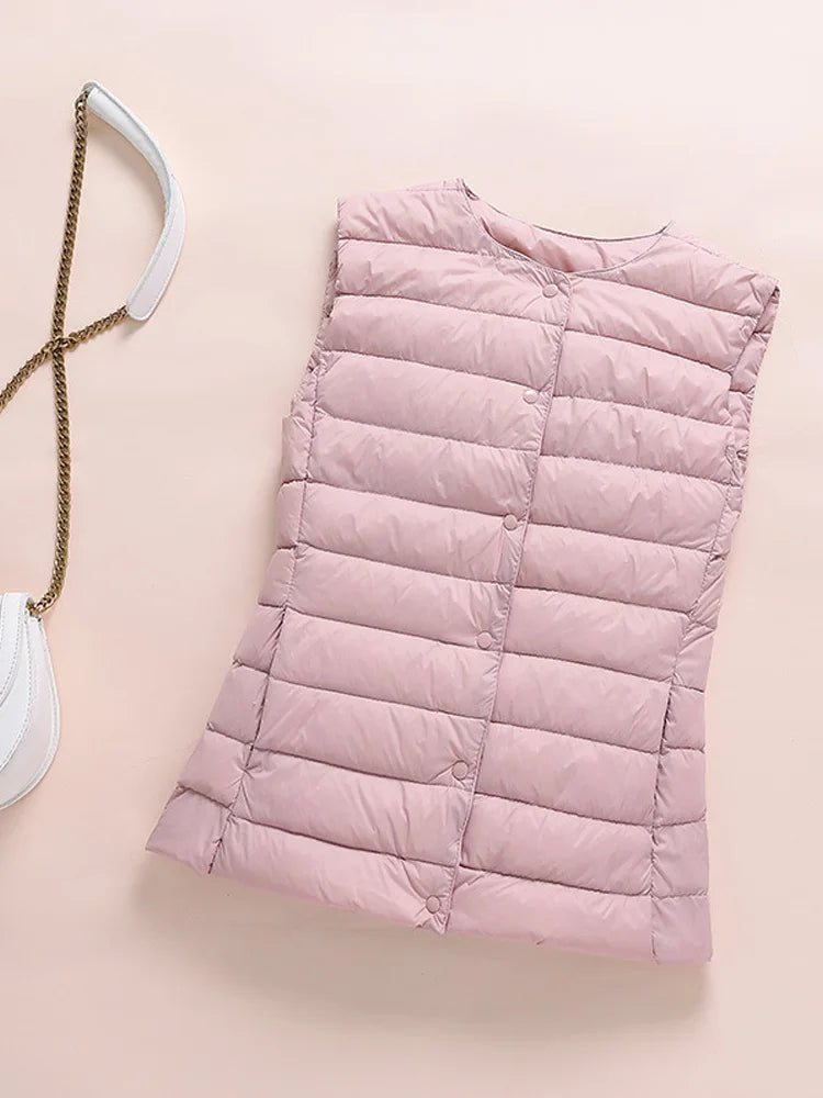 Ultralight Down Vest Women Single-breasted Sleeveless Female Duck Down Waistcoat