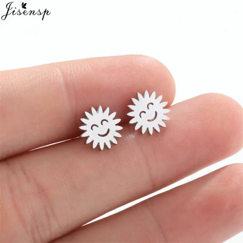 Mini Stainless Steel Earings Fashion Jewelry Cute Heart Music Leaf Bunny Sun Stud Earrings for Women Lion Ear Studs Pendientes