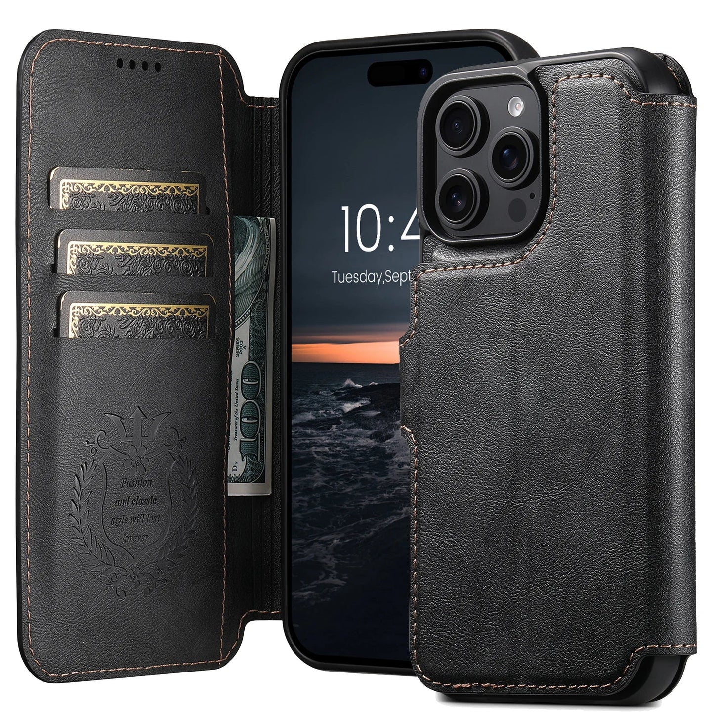PU Leather Wireless Charging Card Holder Stand Wallet Magnetic Flip Cover Phone Case For iPhone 17 Pro Max 16 Plus 15 14 13 12