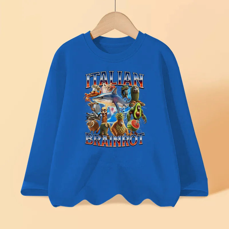 Italian Brainrot Long Sleeve T-shirt for Children Spring and Autumn Cotton Shirt for Boys Girls Cartoon Tops 3-14T