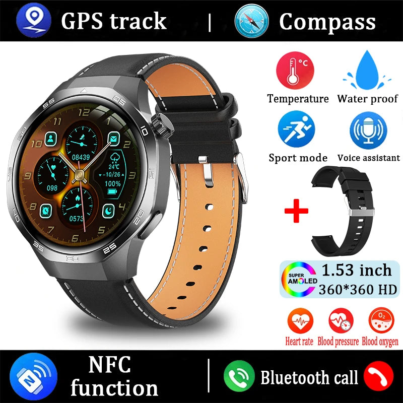 For Huawei Watch GT5 Pro Smart Watch 1.53 Inch HD AMOLED Screen NFC GPS Tracker Bluetooth Call Health Monitoring Watch Men Women