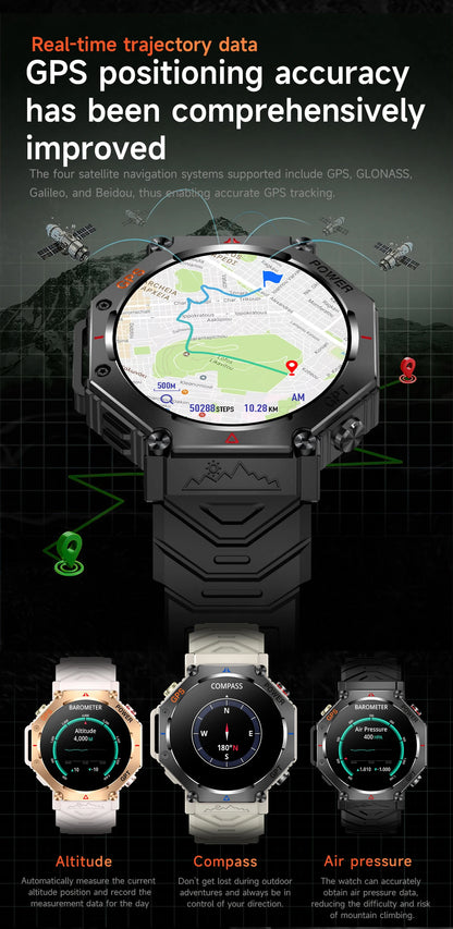 2025 New T-Rex 3 Ultra GPS Smart Watch Men 10ATM IP68 Waterproof Built-in Dual-band GNSS Compass Military Sport Smart Watch