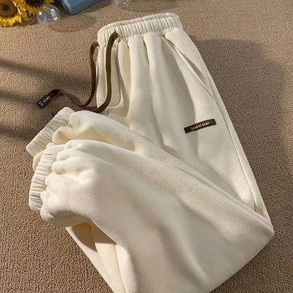 Winter Thick Plush Sport Pants Women 2023 Drawstring Elastic Waist Harem Pants