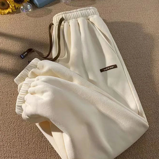 Winter Thick Plush Sport Pants Women 2023 Drawstring Elastic Waist Harem Pants