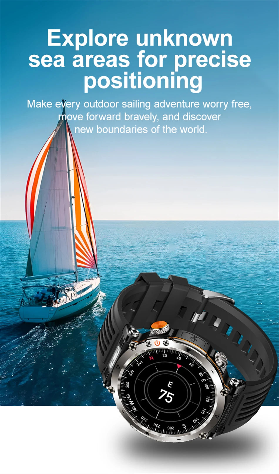 2025 New Fashion Luxury 5ATM Watch HT30 GPS Compass Smart Watch Outdoor Sport Man AMOLED 366*366 NFC Heart Rate IP68 Smartwatch