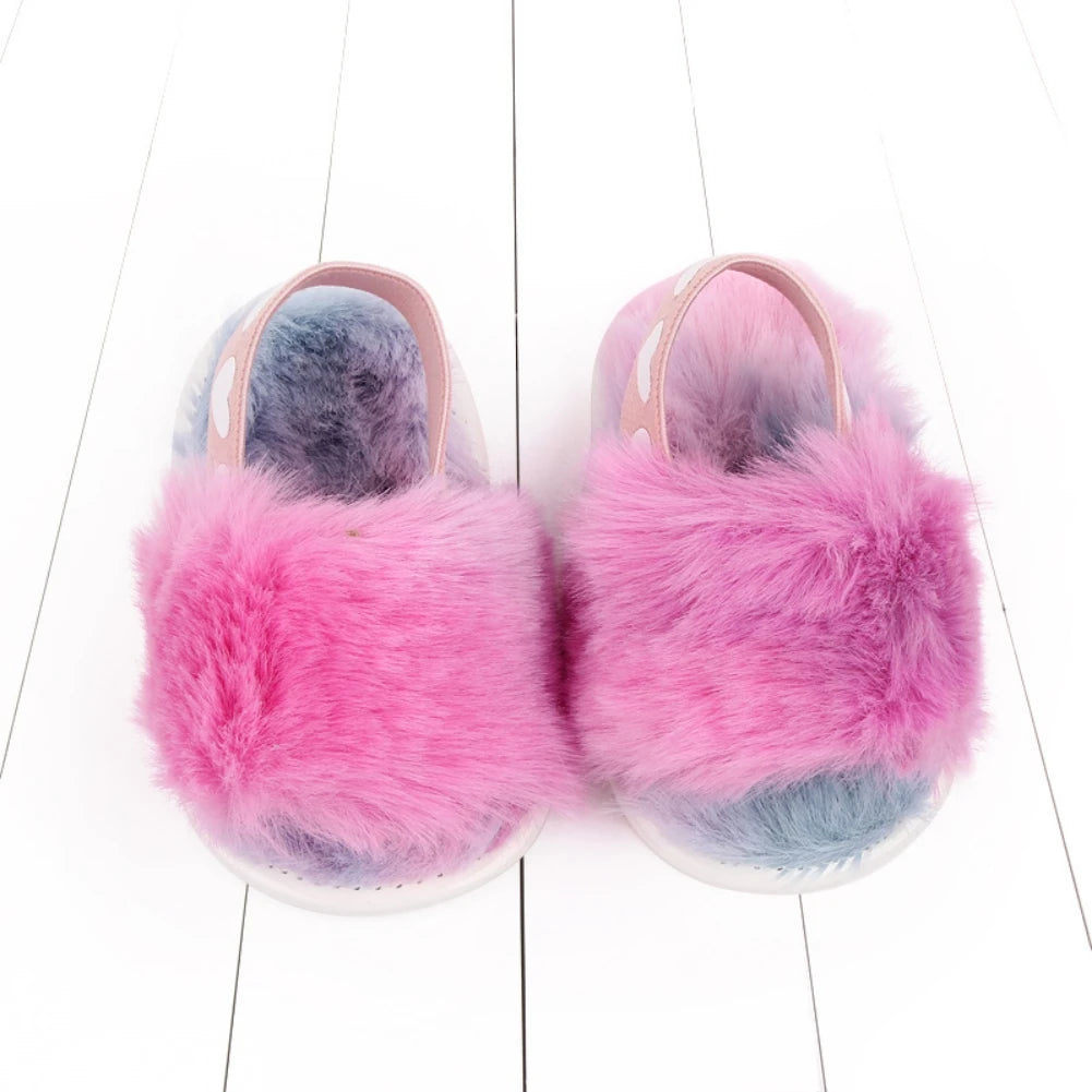 Fashion Faux Fur Baby Shoes Soft Sole Flat Princess Dress Walking Shoes Infant Non-Slip First Walkers Newborn Girl Cute Sandals