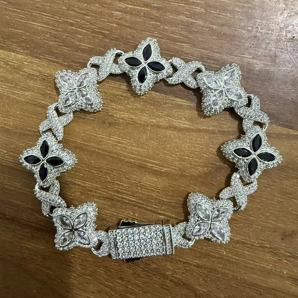 UWIN Iced Baby Blue Baguettecz Floral Infinity Bracelets for Women Men Cubic Zirconia Cuban Link Chain Anklets Fashion Jewelry