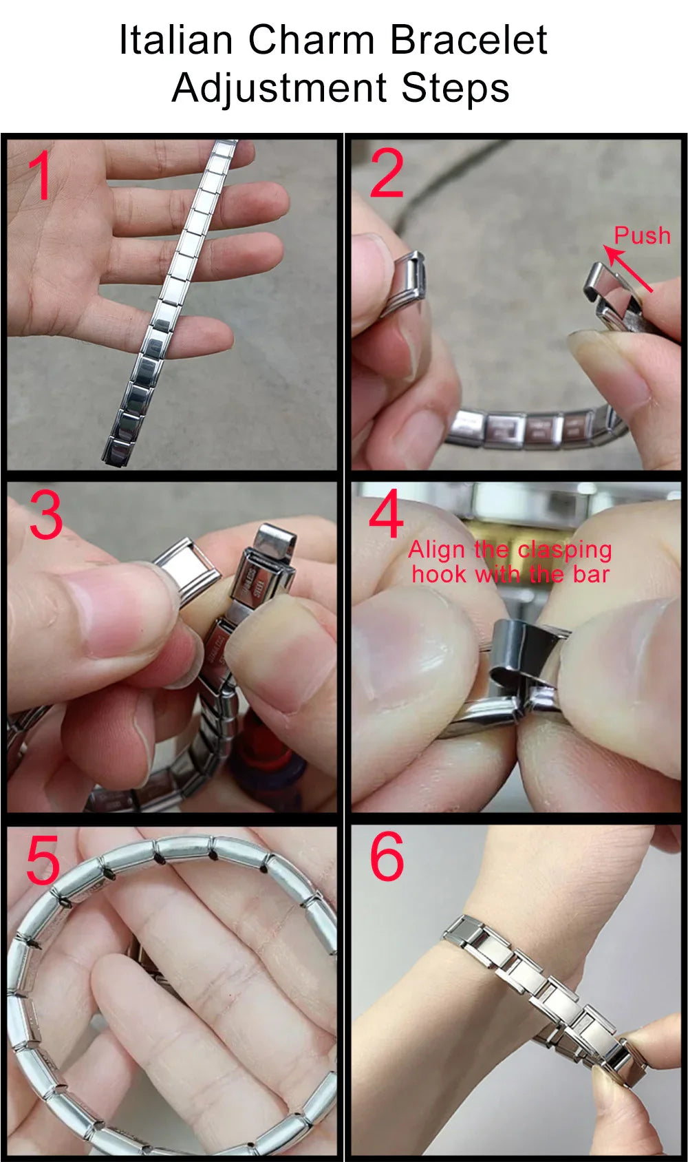 GEMOSA 9mm Width Italian Charm Bracelet Fashion Stainless Steel Bangle Elastic Link Chain High Quality Factory DIY