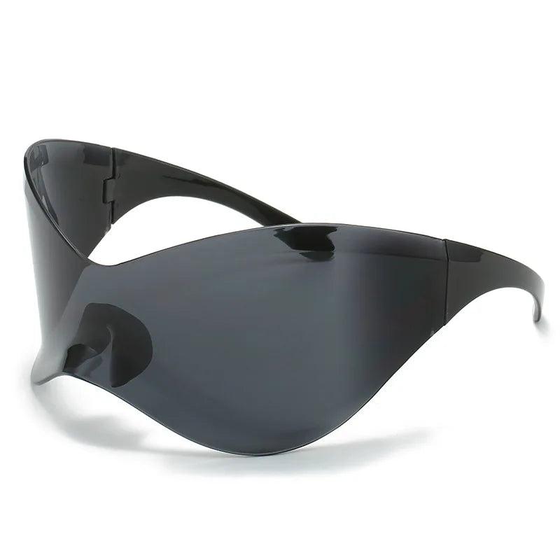 Y2K Sunglasses Women Fashion Silver Oversized Face Mark Shades Reflective Personal Sun Glasses for Cycling Travel