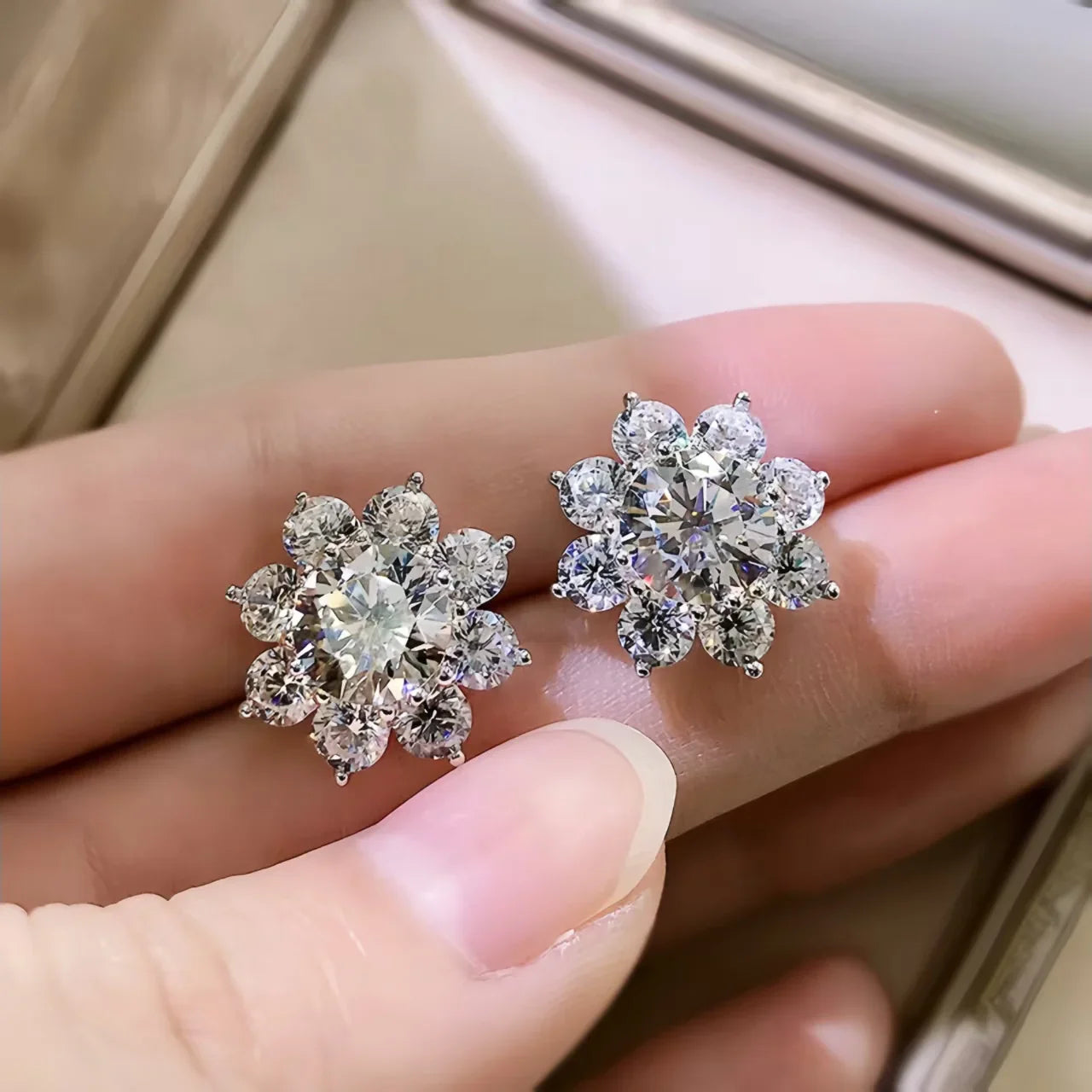 0.5Ct Moissanite Diamond Flower Stud Earrings for Women Real 925 Sterling Silver Solitaire Eternity Wedding Party Jewelry