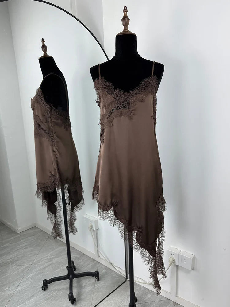 Tornova Lace Mini Spaghetti Strap Dress For Women Backless Slit Sexy Dress Evening Party Bodycon Female Elegant Dress High Waist