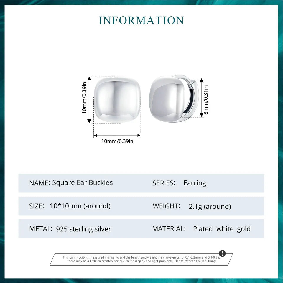 BAMOER 925 Sterling Silver Dainty Chunky Square Hoop Earrings for Women, White Gold Plated Hypoallergenic Lightweight Jewelry