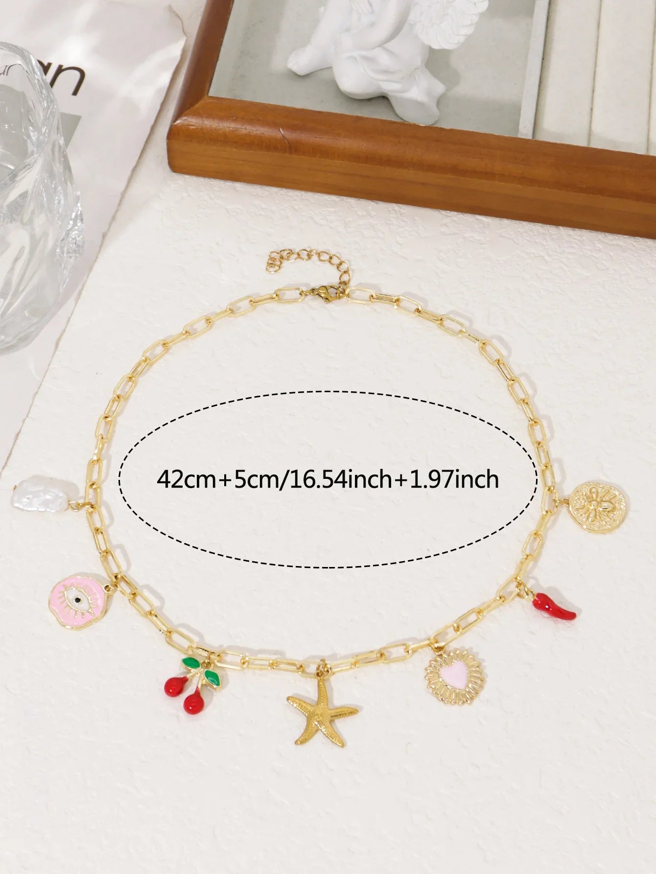Dopamine Cherry Starfish Chili Peppe Pendant for Women Charm Chain Necklace Beach Jewelry Vacation Gift