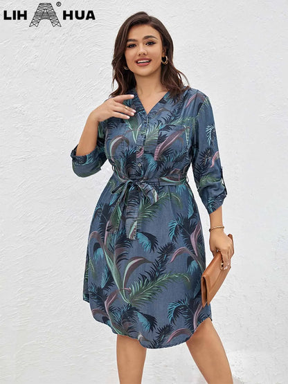 Women's Plus Size Denim Dress Summer Chic Elegant Dress For Chubby Women's Woven Cotton Dress