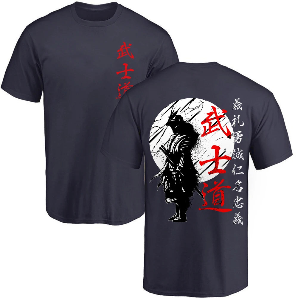 Japan Samurai Spirit T Shirts For Men Japanese Style Back Print Loose Oversized 100% Cotton Tops T-shirt Bushido Male Gifts Tee