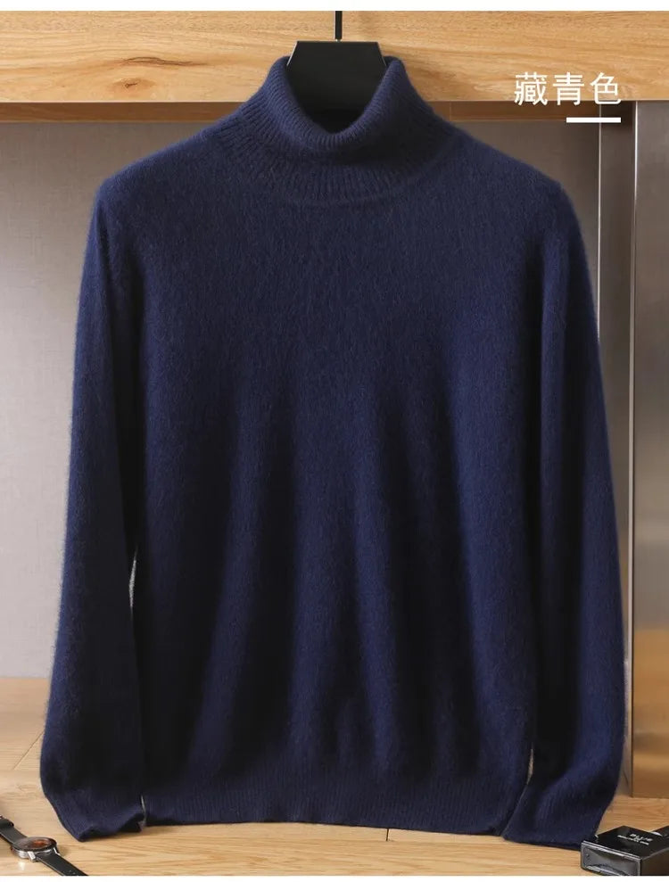 Men's 100% pure Mink velvet Cashmere Sweater High Lapels Pullovers Knitted Winter