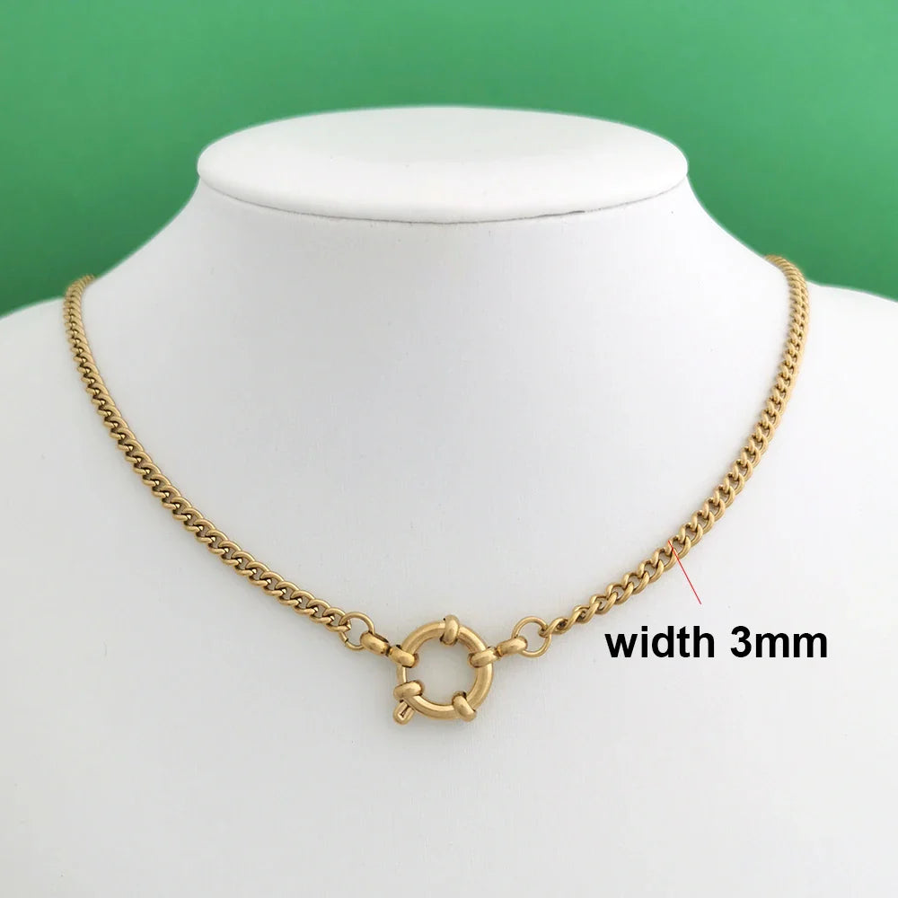 QMHJE Spring Sailor Clasp Necklace Women Men Choker Stainless Steel Geometric Paperclip Link Chain Rolo PVD Gold Color Wholesale